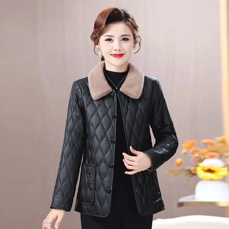 Áo phao trám dành cho nữ trung tuổi lót lông,cổ lông