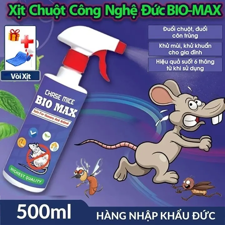 Bình Xịt Đuổi Chuột Bio MAX 500 ML Công Nghệ Đức - Không Mùi Chiết Xuất Thảo Mộc, An toàn Xua Đuổi Chuột, Gián, Côn trùng hiệu quả