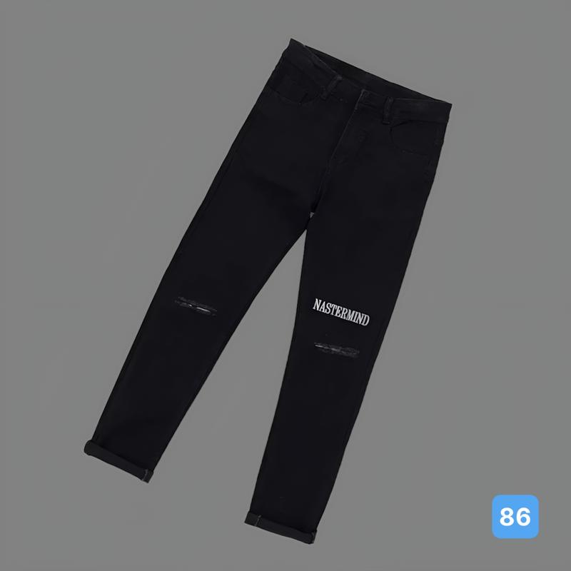 Quần jean nam [ FREESHIP ] Mã 86 Quần bò nam màu đen rách gối phối thêu - Quần dài nam chất jean co giãn phong cách thời trang Menswear Pants Có Túi