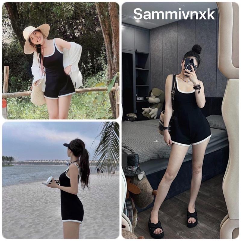Bodysuit ba lỗ phối viền cổ vuông thun tăm -️bodysuit ba lỗ viền dáng short thun tăm️(freeship) Áo Nữ
