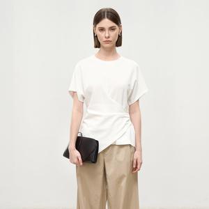 Asymmetric Pleated Cotton Tee for Modern Minimalists