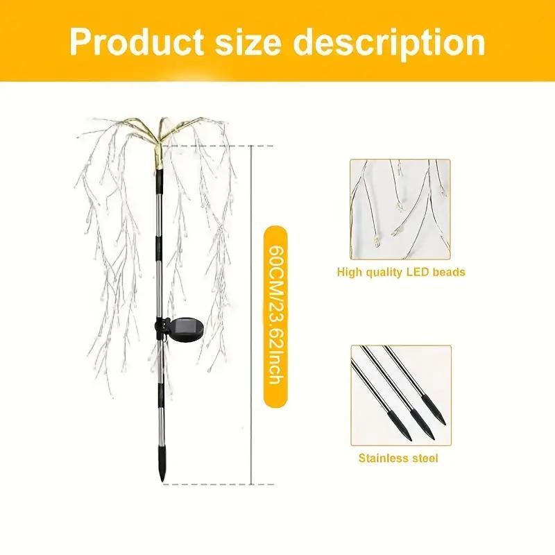 Solar Powered Firecracker Willow Light, 1pc Outdoor Solar Fireworks Light, 8 Modes Flashing Copper Wire Fairy Light for Garden, Pathway, Party, Camping, Christmas, Ramadan 1