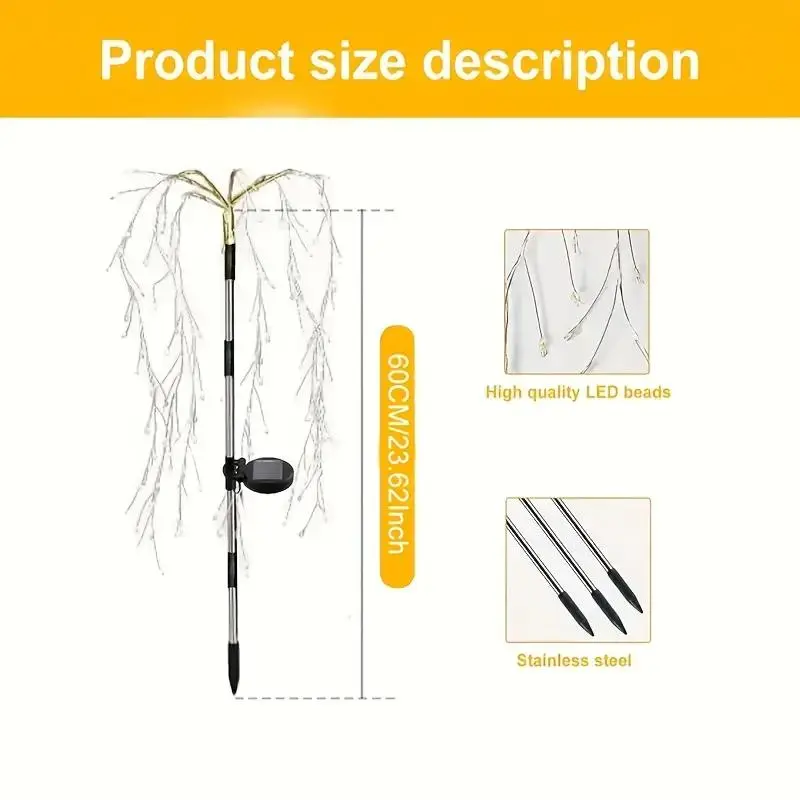 Solar Powered Firecracker Willow Light, 1pc Outdoor Solar Fireworks Light, 8 Modes Flashing Copper Wire Fairy Light for Garden, Pathway, Party, Camping, Christmas, Ramadan 1