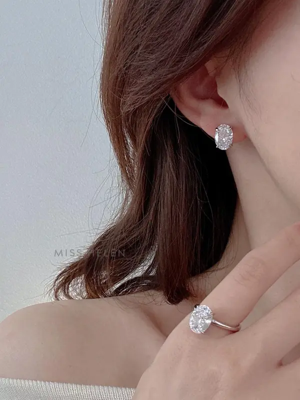S925 Sterling Silver Elegant Oval Shaped Zircon Earrings, Fashionable Jewelry for Women & Girls, Trendy All-match & Exquisite Jewelry for Birthday Gift 3