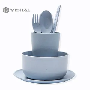 VISHAL 6 Pcs Gandum Peralatan Makan Set /Piring / Mangkuk / Sendok Peralatan Makan Anak-Anak VS-12
