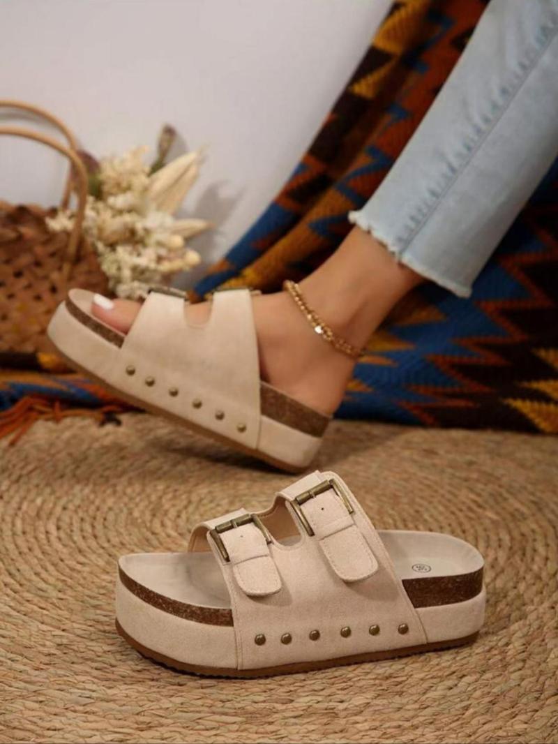 Product Introduction of Women's Fashionable Rivet Decor Platform Sandals, Casual Open Toe Wedge Sandals for Summer, Lightweight Breathable Comfortable Shoes for Daily Wear, Girl 6