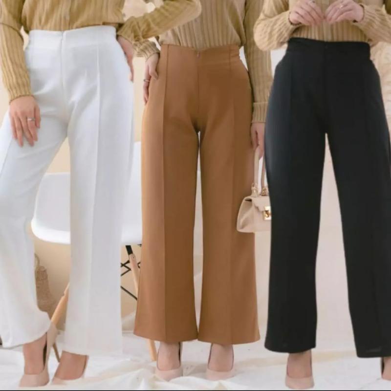 Kulot Resleting kulot highwaist scuba Premium adem celana wanita Panjang Celana Kerja Wanita Terbaru Fit Karet Fit Karet Melar Basic 6