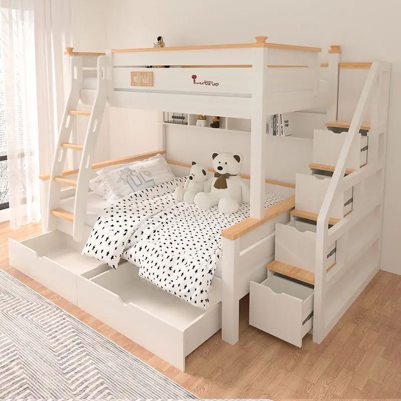 {Sg Sales}Double Decker Bed Frame Double Bed Loft Bed High Low Solid Wood Bunk Bed Height-Adjustable Bed Storage Bed Nordic Style Children's Bed Bunk Bed Combination Bunk Bed