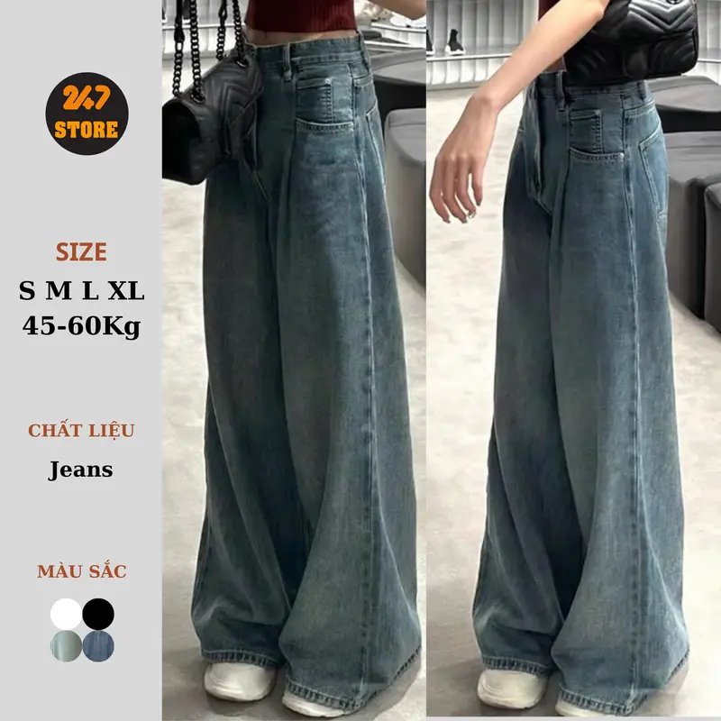 Quần jean xuông ly trước ống rộng tôn dáng dành cho Nữ Women