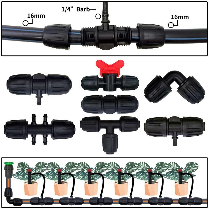 Product Introduction of WUJIE 5PCS 16mm 1/2'' PE Pipe Connector Splitter Tee Coupling Threaded Lock to 4/7mm 3/5mm Hose Garden Watering Drip Irrigation 0