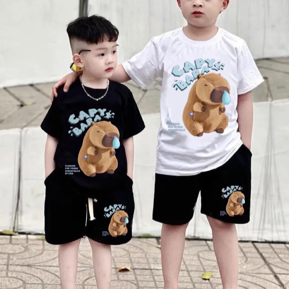 Bộ bé trai in gấu CAPYBARA, thun cotton mềm mịn