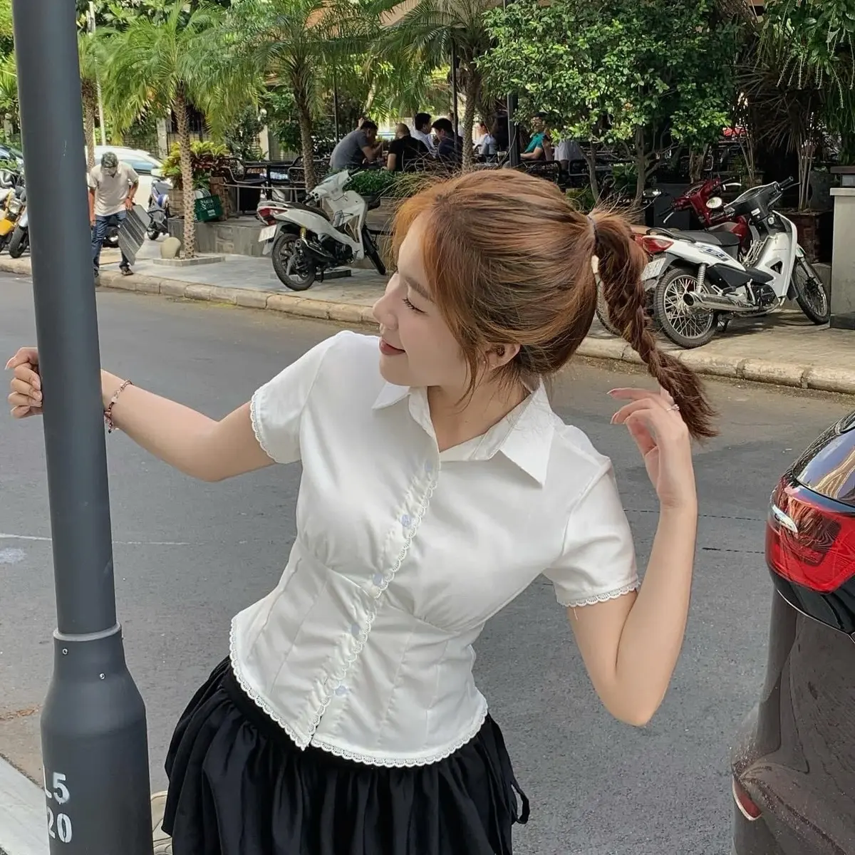 Áo sơ mi phối ren,vải Kate dày,dễ thương