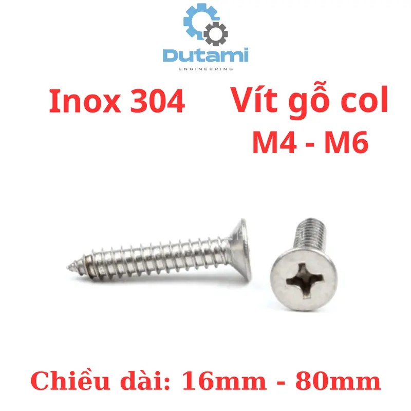 Vít răng thưa bắn gỗ, vít bắt tắc kê inox 304 đầu bằng size M4 M5 M6 2