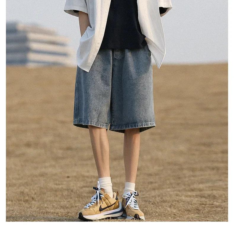 Product Introduction of American Style Vintage Denim Shorts Men's Loose Fit Straight Leg Casual Pants Trendy Brand Japanese Style City Boy 13
