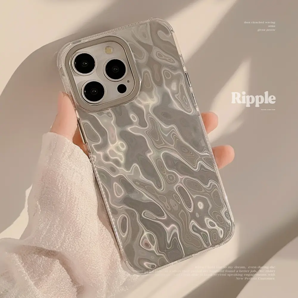 Advanced Silver Tin Foil Pattern Suitable for Iphone15pro Simple Max Apple 16 Phone Case 14 Cold Wind 13 Tide Smartphone Cellphone Protector Cover