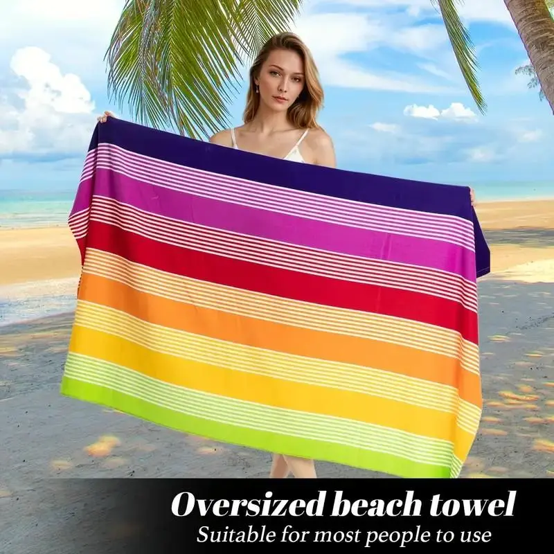 Colorful Striped Pattern Beach Towel, Soft Absorbent Beach Towel, Quick Drying Towel for Camping, Yoga, Swimming, Travel, Beach Vacation