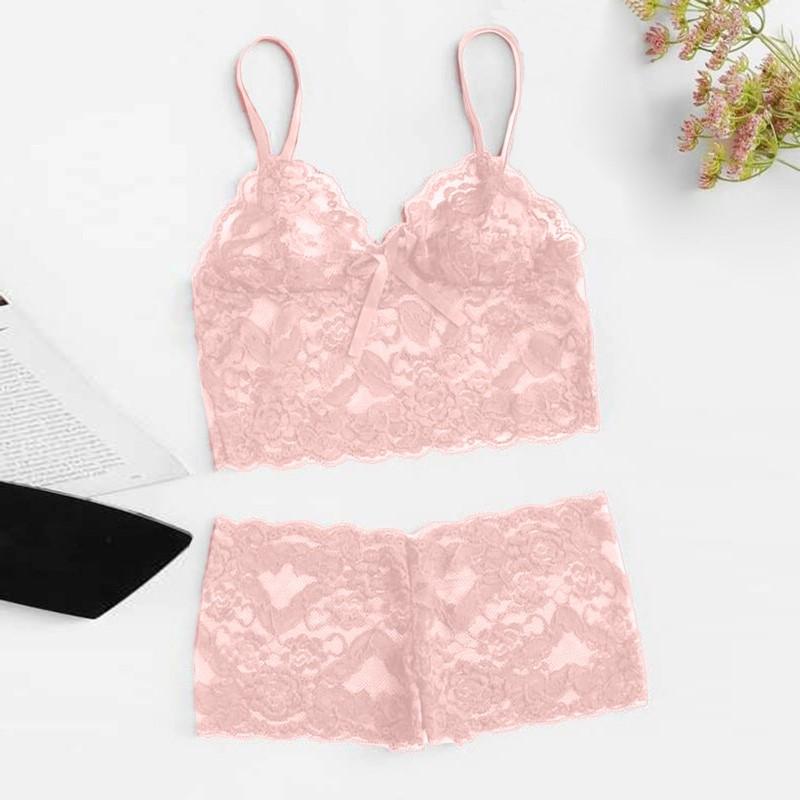 Product Introduction of LOPNT Women's Sexy Lingerie Lace Perspective Underwear Printing Hollow Out Breathable Bra Set Sling Top Panties Female Sleepwear 7