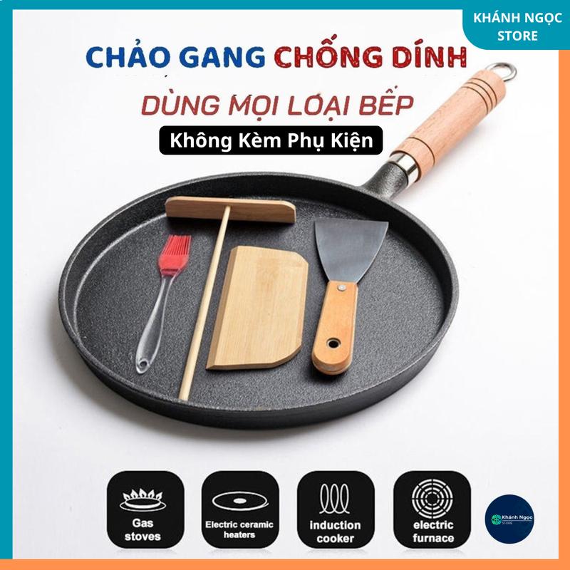 Chảo Gang Làm Bánh Chống Dính, Chảo Gang Bánh Xèo, Chảo Rán Chống Dính Size 20/26cm Dùng Được Bếp Từ, DÙNG MỌI LOẠI BẾP