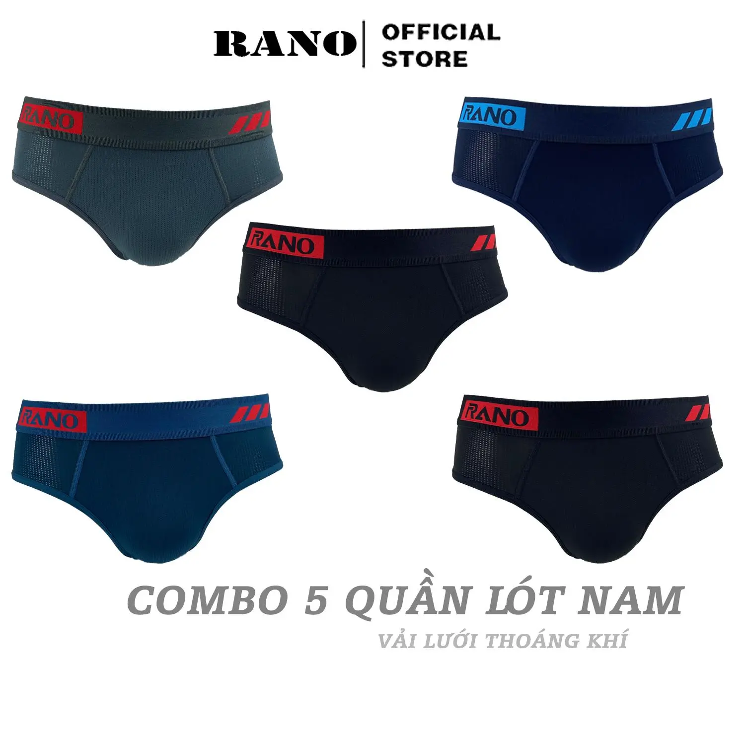 Combo 5 quần lót sịp nam tam giác vải lưới cao cấp RANO chất liệu cotton thun lạnh co giãn 4 chiều Boxer Quần Boxer
