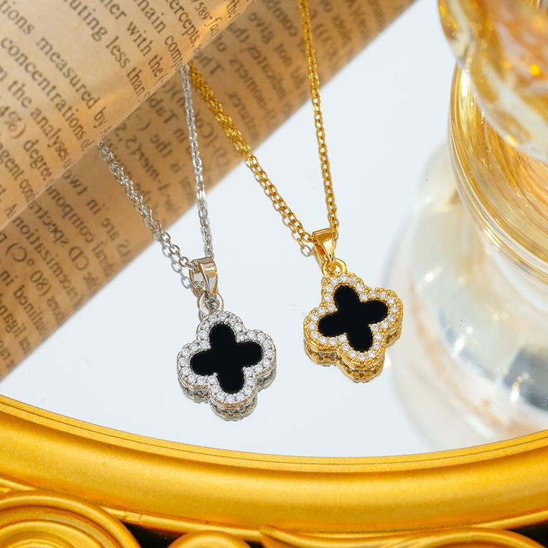 Product Introduction of Vòng Cổ Người Có Ảnh Hưởng Trực Tuyến, Thép Titan, Thiết Kế Cỏ Ba Lá Không Phai Màu, Zircon Dát Siêu Nhỏ Thời Trang Mùa Hè, Hai Mặt, Dễ Phối Đồ, Cao Cấp, Dành Cho Nữ 5