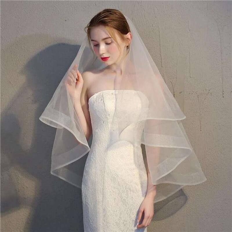 Product Introduction of In Stock Short Wedding Veils Two Layers Bride White Ivory Veil Bridal Accessories Boda 2025 6
