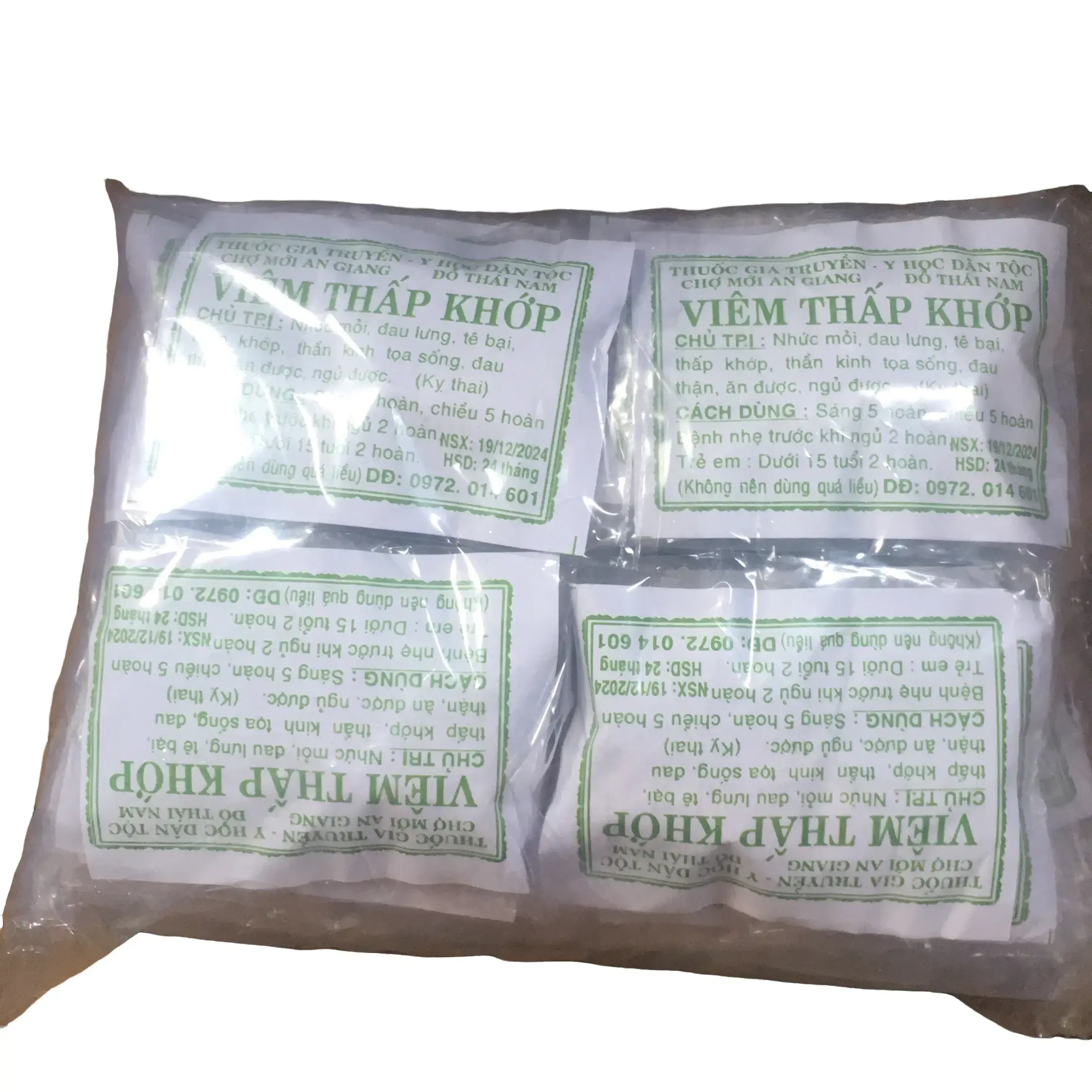 Thuốc gia truyền AN giang viêm thấp khớp 50 gói VIÊM THẤP KHỚP ; CHỦ TRỊ · Nhức mỏi đau lưng, tê bại, thấp khớp, thần kinh, tọa sống, ăn được ngủ được