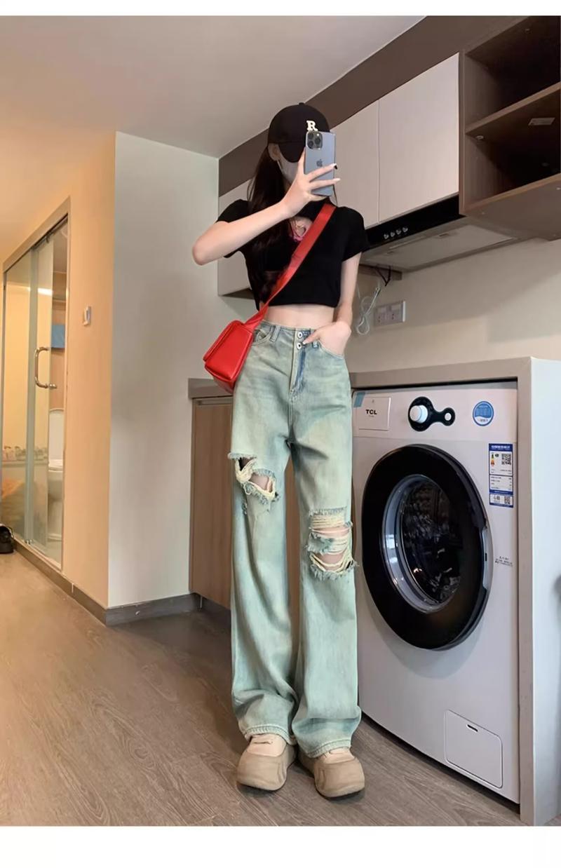 Product Introduction of Quần Jean Rách Thẳng Cổ Điển Phong Cách Cổ Điển Đường Phố Cao Cấp Mỹ, Xu Hướng Ins, Hàng Mới Về Mùa Hè, Dành Cho Nam Và Nữ, Hợp Xu hướng Menswear Pants 14