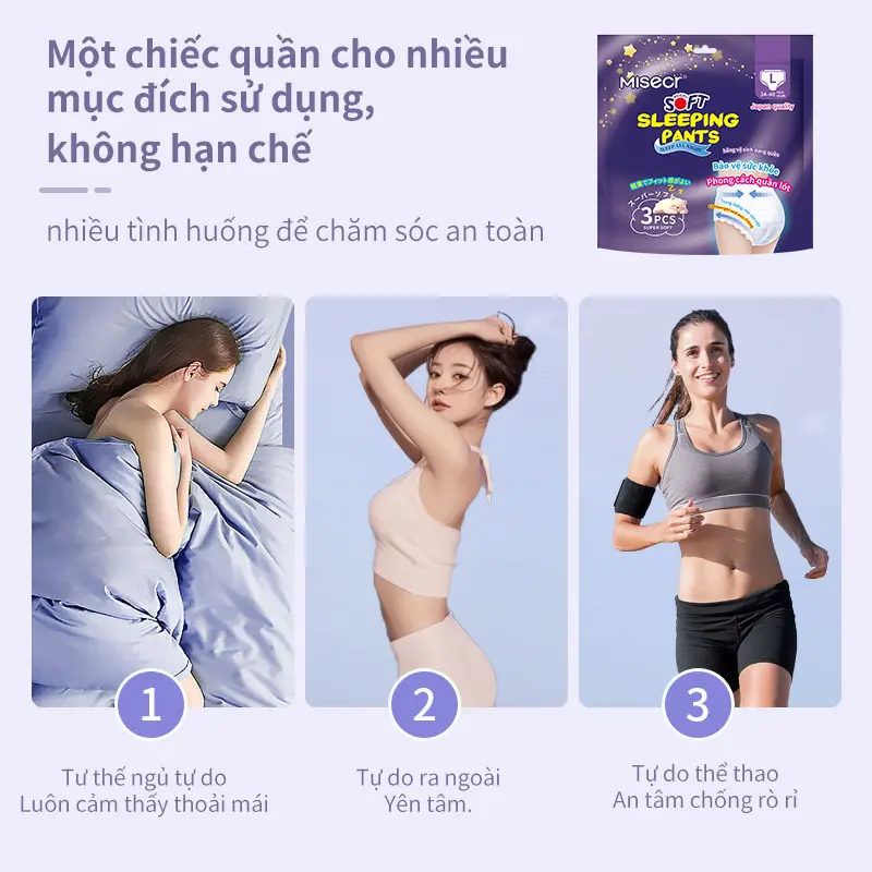 Misecr 10 gói/30 miếng Quần lót nữ, băng vệ sinh chống tràn bên hông siêu mỏng thoáng khí Tampon 7