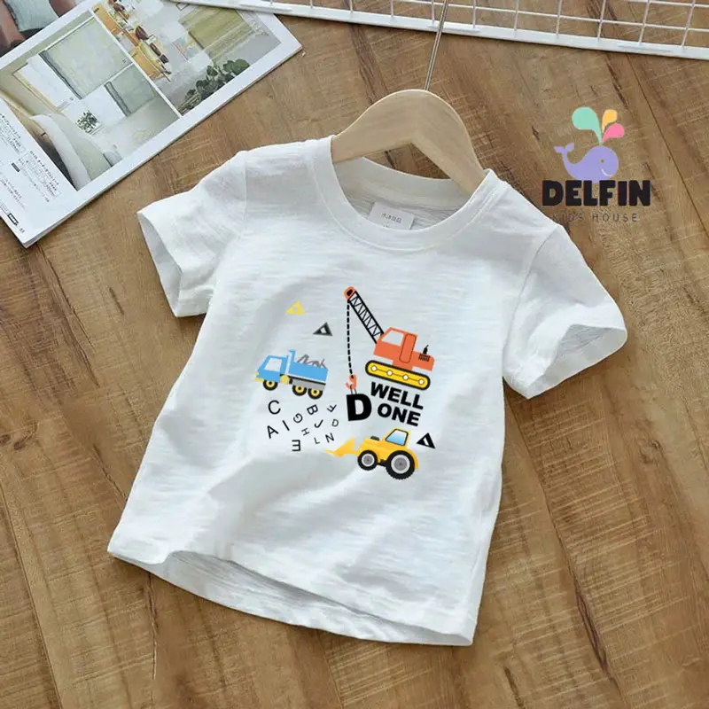 Áo thun bé trai Delfin Kids, chất liệu xược giấy, in hình xinh xắn, size 10-30kg 5