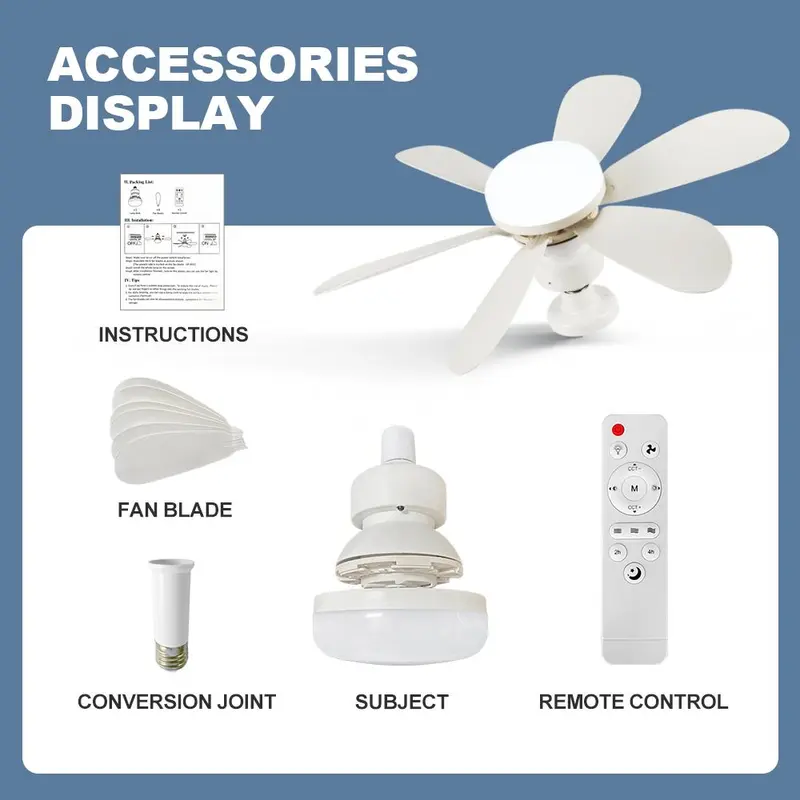 20.5 Inch E27 Fan Light with Remote Control, Silent Strong Wind Fan Light, LED Energy Saving Ceiling Light for Living Room Bedroom Kitchen 5