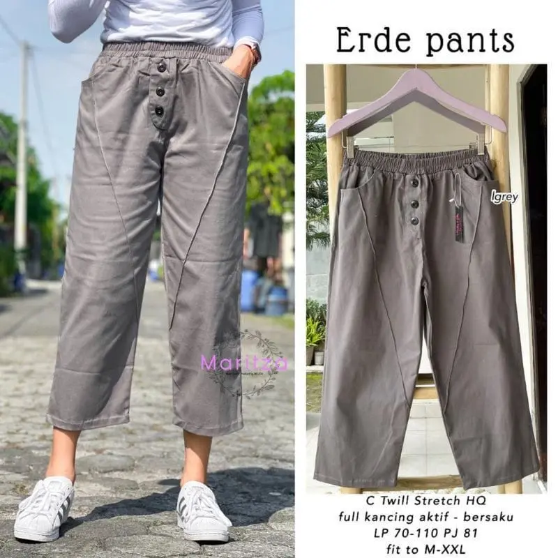 Celana Panjang Wanita Erde Pants Korea Cewek Baggy Bahan Katun Twill Stretch
