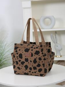 Bolso de mano grueso de terciopelo estampado, bolsa para llevar, bolsa de trabajo a la moda y sencilla, bolsa para el almuerzo, bolsa de almacenamiento de lonchera con cierre semihermético, de gran capacidad para uso diario.