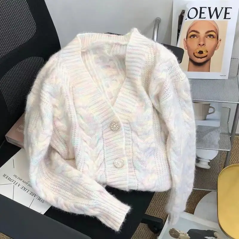 Áo Cardigan Len Dệt Kim Cáp Hoa, Dáng Rộng Rãi Và Phong Cách Lười Biếng Của Phụ Nữ, Áo Đầu Xuân, Áo Cardigan Dệt Kim Dễ Phối Đồ Ngoài Trời Women Top 4