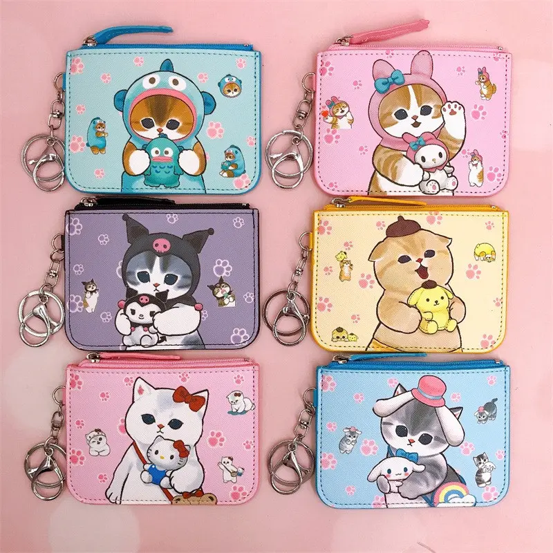 Anime Mofusand Card Holder Coin Purse Cartoon New Shark Cat Cross-Dressing Sanrio Work Id Badge with Key Ring Card Holder Wallet
