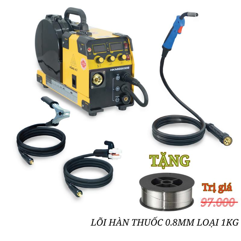 Máy hàn không dùng khí Hồng Ký HK MIG 200S, có TẶNG kèm lõi hàn thuốc 0.8mm loại 1kg/ dùng để Hàn MIG không khí với dây lõi thuốc, hàn MIG có khí với dây lõi đặc và hàn que 3,2mm, dành cho hệ gia đình lẫn thợ