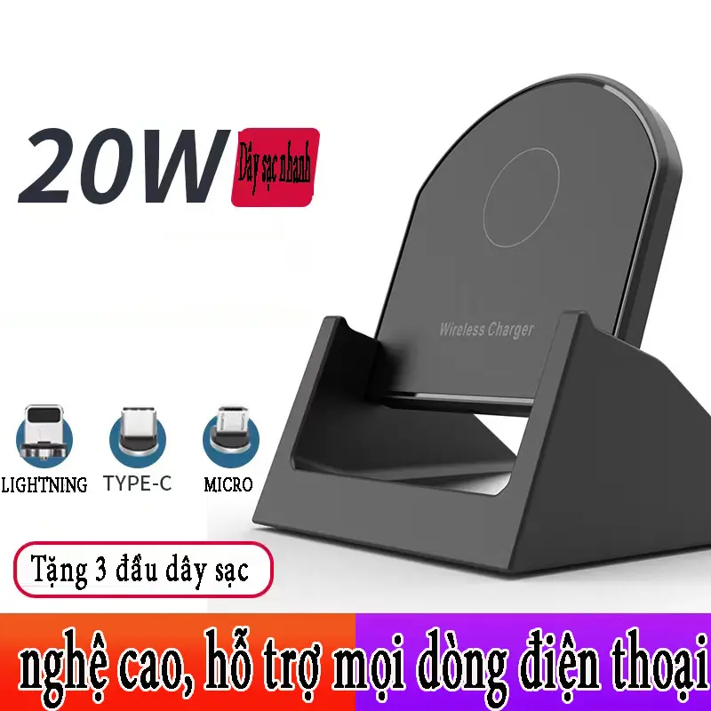 Bộ Sạc Không Dây Wireless Charging 20W Cho Điện Thoại Các Dòng Đế Sạc Không Dây Nhanh Chuẩn QI Cao Cấp hỗ trợ mọi dòng điện thoại Đế Sạc Không Dây Cao Cấp Hỗ Trợ Sặc Nhanh 20w Mẫu mới 2024
