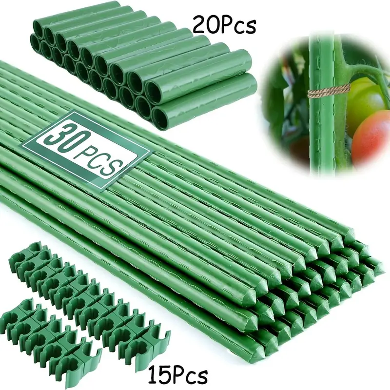 Garden Stakes Set, 65pcs/set Rust-proof Steel Vegetable Support Stakes, DIY Garden Climbing Plants Support Frame Set, Includes 30 Stakes, 20 Connectors and 15 Rotatable Clips, Garden Tools, Outdoor 0