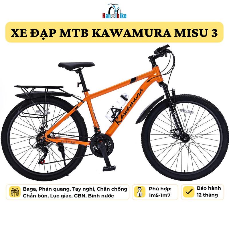 Xe đạp MTB Kawamura Misu 3 khung nhôm không mối hàn phanh đĩa cơ Shimano Tourney 3x7 chính hãng