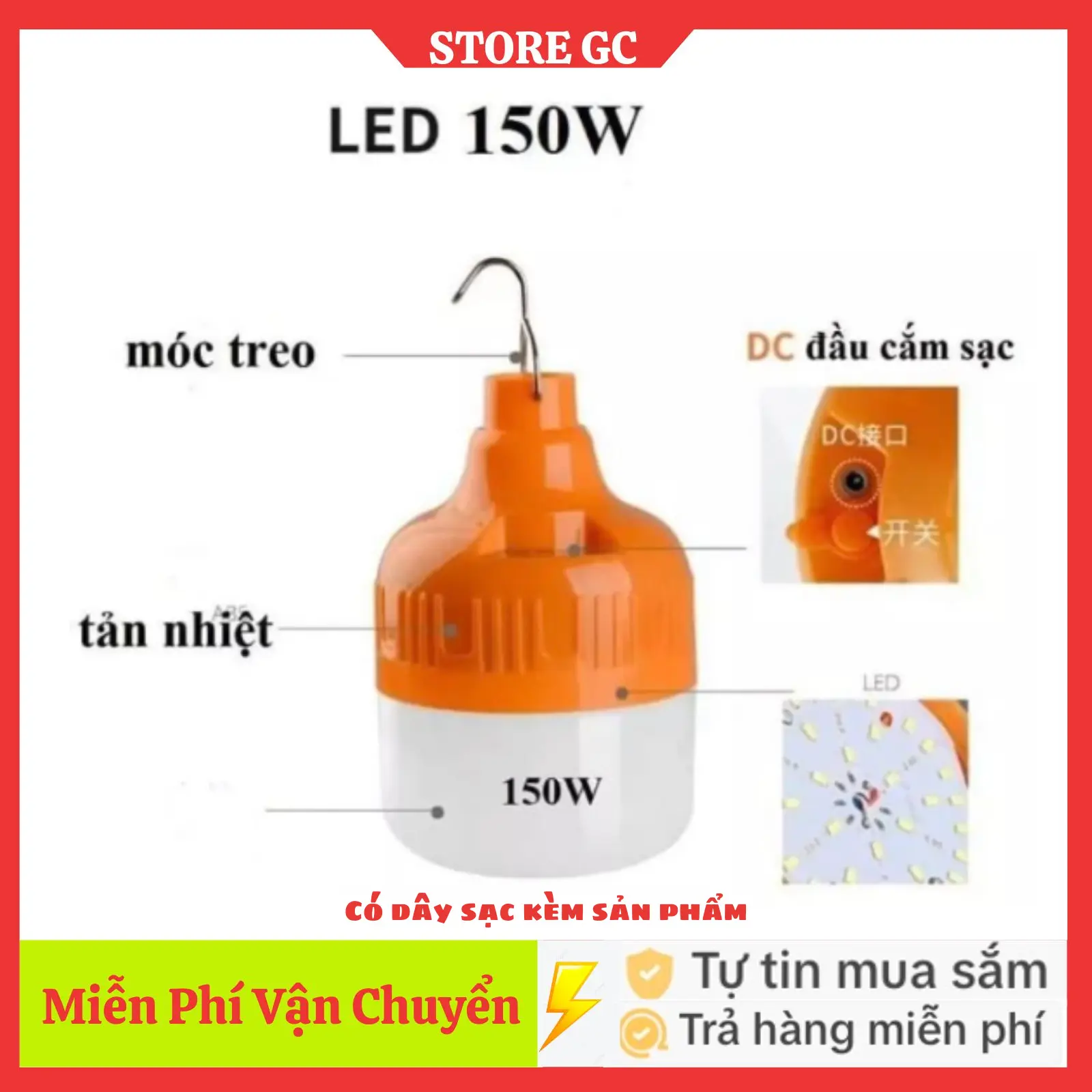 Bóng đèn tích điện 200W cao cấp thời gian tích điện được 6-8h