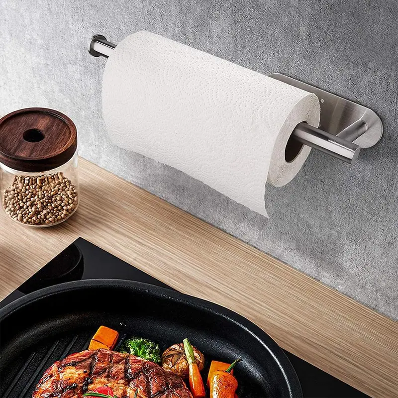 Paper Towel Holder, 1 Count Under Cabinet Kitchen Paper Holder, Self-adhesive/drilling Towel Holder, Stainless Steel Kitchen Utensil Holder, Kitchen Gadgets, Funky Bedroom Accessories, Home Goods 8