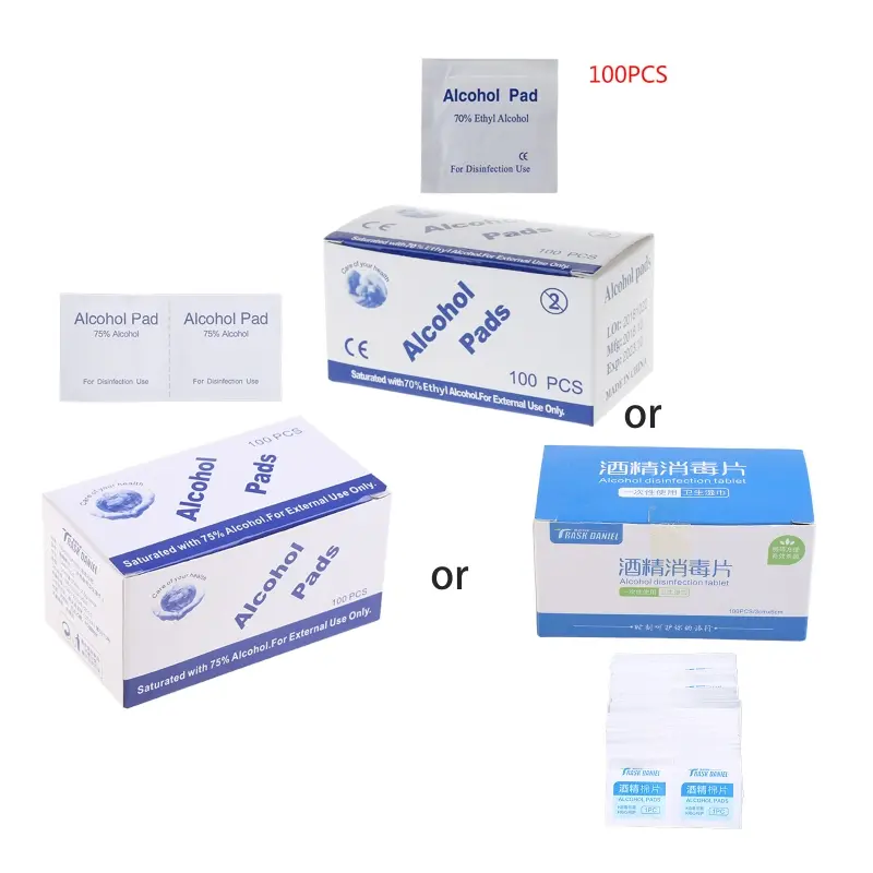 100pcs / Lot Swap Prep Pad Wet Wipe Alcohol Wipe for Antiseptic Clean Skin Care