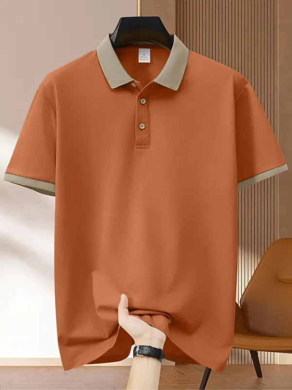 Men's Colorblock Short Sleeve Polo Shirt, Regular Fit Casual Contrast Trim Collared Top for Summer, Fashion Men's Clothes for Daily Wear 2
