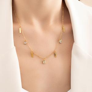 Kalung Keluli Titanium, Gaya Minimalis Perancis, Zirkon Persegi Niche Tinggi, Ins Gaya, Rantai Tulang selangka Serba guna, Untuk Wanita Jewelry Necklaces lustful  jewelry