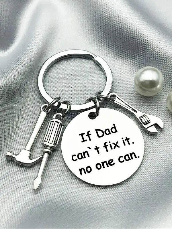 Fashionable Keychain, Stainless Steel Letter If Dad Can't Fix It No One Can Keychain, Key Ring Chain for Father's Day Birthday Gift 0