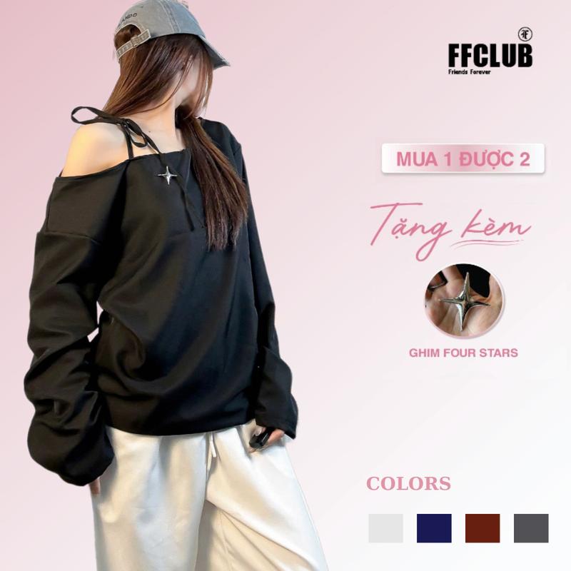 [MUA 1 ĐƯỢC 2] ÁO LỆCH VAI TAY DÀI BASIC PHỐI DÂY - FRIENDS FOREVER CHÍNH HÃNG