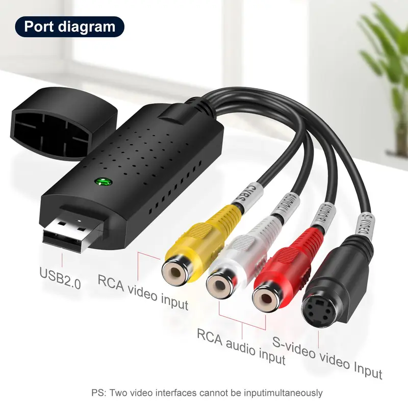USB Video Capture Card, USB Video Capture Device, RCA to USB Audio Video Converter, Audio & Video Accessories Compatible with TV Tape Player Camcorder Windows Mac 4