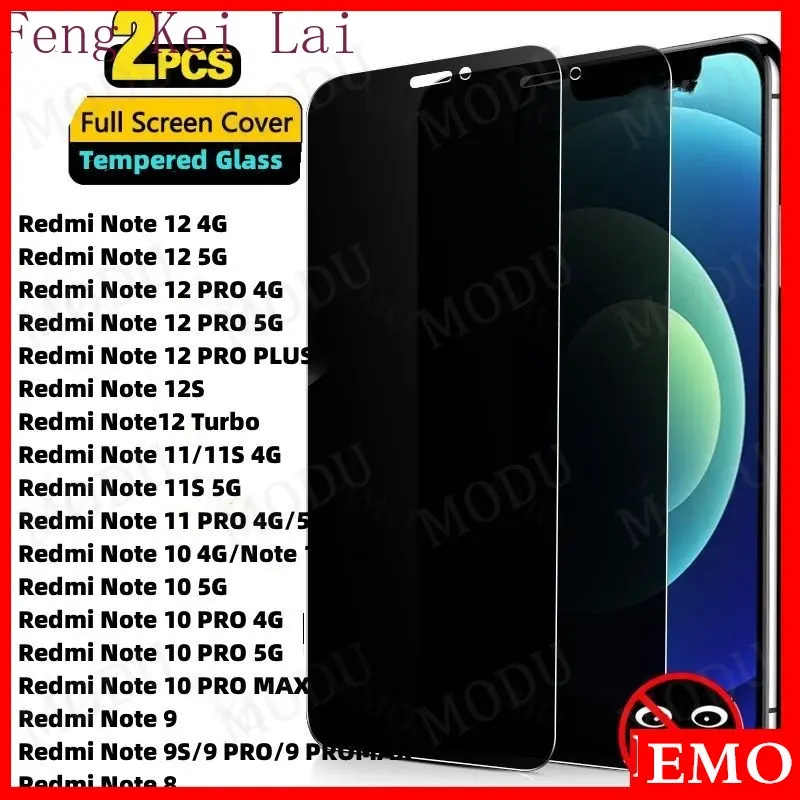 2Pcs Anti-Spy Privacy Tempered Glass Redmi Note 12 13 Turbo 12S 11 11S 10 10S 9 9S 8 8T 7 7S 12C 10C PRO MAX PLUS Screen Protector Full Cover Anti Spy Privacy Tempered Glass Screen protector