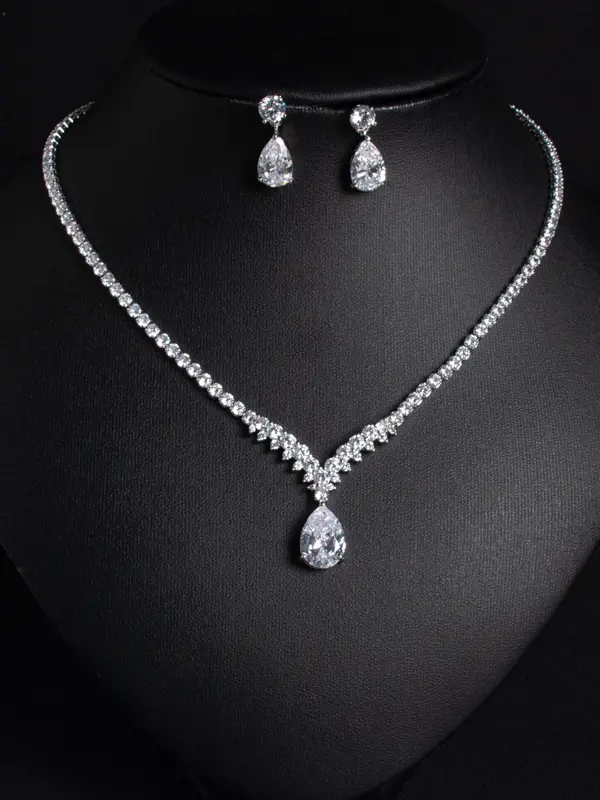 Elegant Artificial Zircon Necklace & Dangle Earrings & Ring & Bracelet, Fashion Jewelry Set for Party, Daily Decor, Trendy All-match & Exquisite Jewelry for Birthday Gift 5