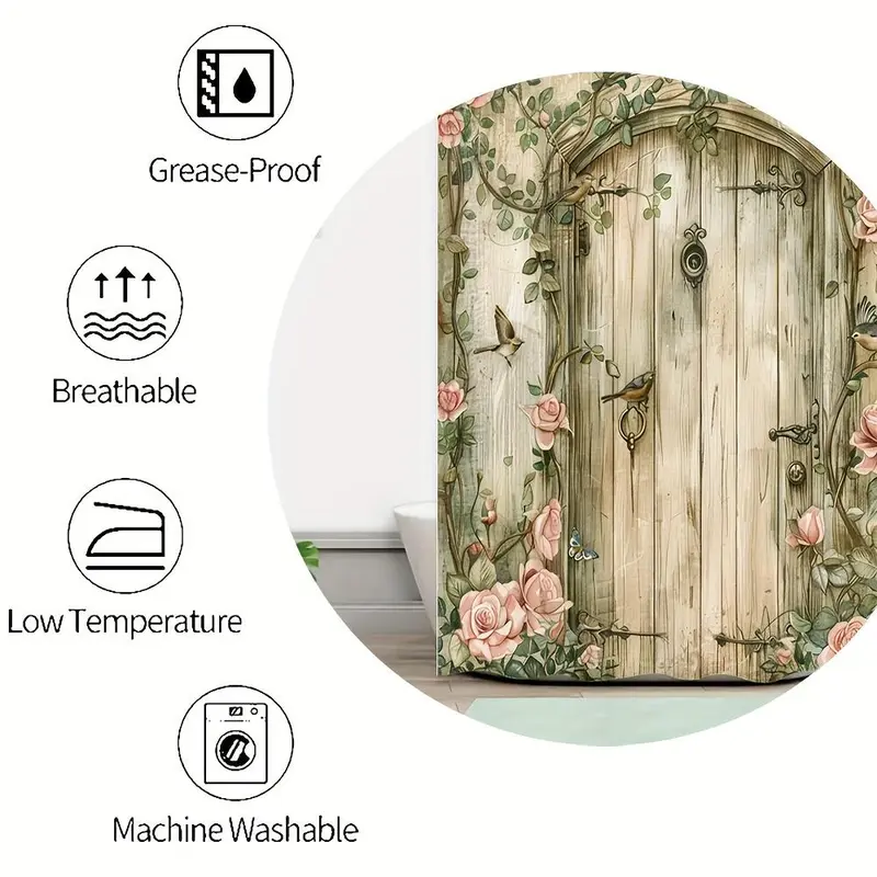 Rose Secret Door Pattern Bathroom Decorations, 4 Counts/set Including Shower Curtain & Toilet U-shape Mat & Bathroom Mat & Toilet Lid Cover, Bathroom Accessories 2