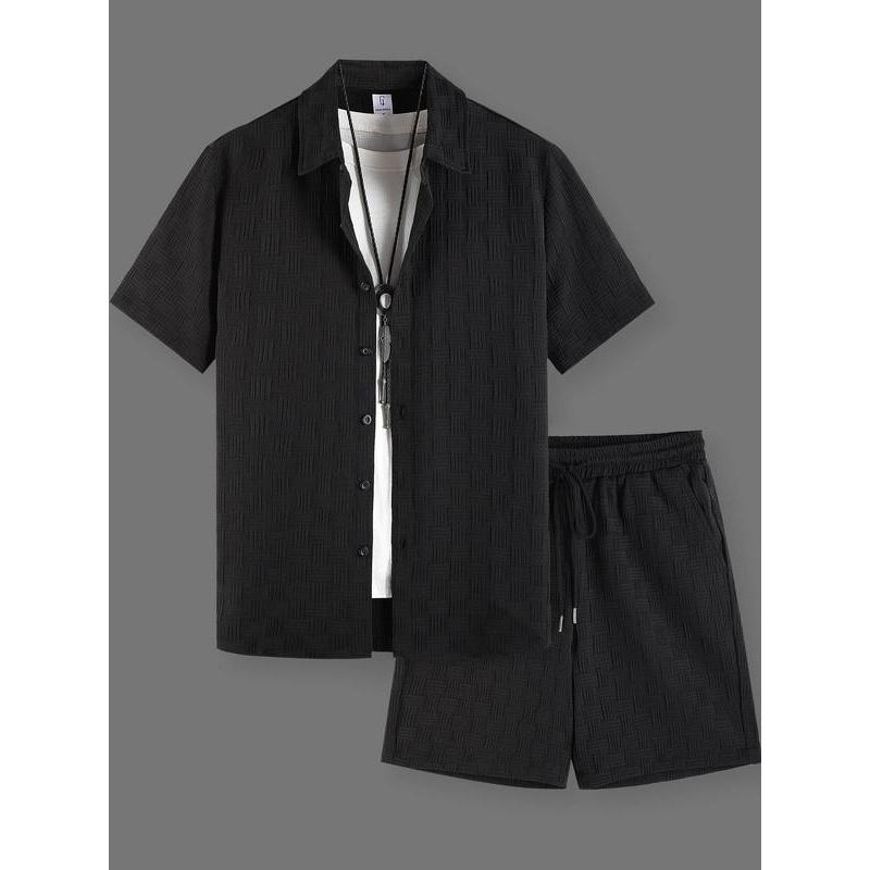 Men's Regular Fit Short Sleeve Pajama Two-piece Set, Casual Comfy Button Up Top & Shorts Pj Set, Men's Summer Sleepwear, Sleeping Clothes 5